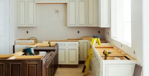 A kitchen being renovated after someone remortgaged early to pay for it