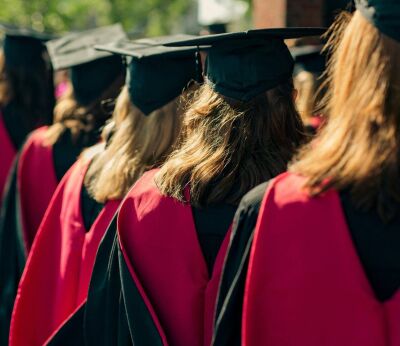 A line of students at graduation