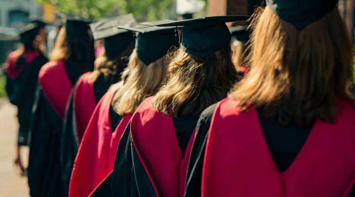 A line of students at graduation