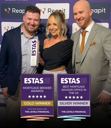 The directors of The Levels Financial with the ESTAS award for the best mortgage advisor in the South West for customer service 2025