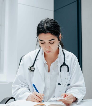 A doctor writing a prescription note