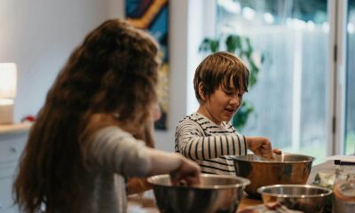 Two children cooking the kitchen