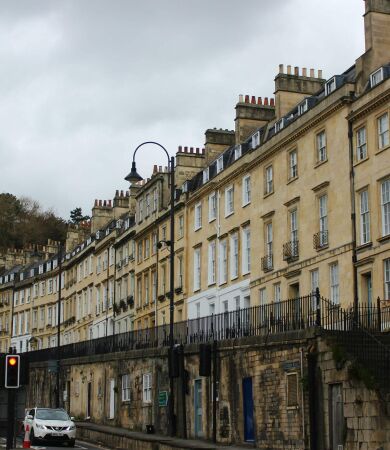 A row of houses on a hill in Bath