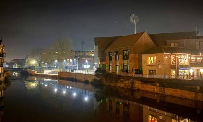 The River Tone in Taunton photographed during the night